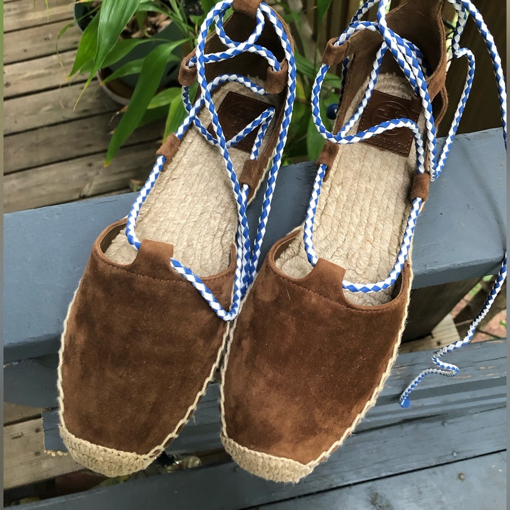 Tory Burch suede espadrille lace-up flats